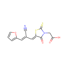 N#CC(=C\c1ccco1)/C=C1\SC(=S)N(CC(=O)O)C1=O ZINC000103229580