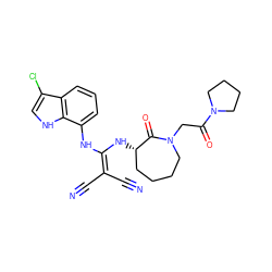 N#CC(C#N)=C(Nc1cccc2c(Cl)c[nH]c12)N[C@H]1CCCCN(CC(=O)N2CCCC2)C1=O ZINC000036413573