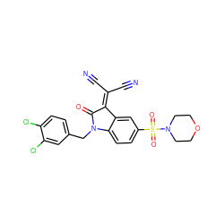 N#CC(C#N)=C1C(=O)N(Cc2ccc(Cl)c(Cl)c2)c2ccc(S(=O)(=O)N3CCOCC3)cc21 ZINC000040949408