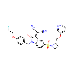 N#CC(C#N)=C1C(=O)N(Cc2ccc(OCCF)cc2)c2ccc(S(=O)(=O)N3CC[C@H]3COc3cccnc3)cc21 ZINC000059112237