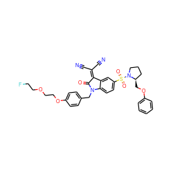 N#CC(C#N)=C1C(=O)N(Cc2ccc(OCCOCCF)cc2)c2ccc(S(=O)(=O)N3CCC[C@H]3COc3ccccc3)cc21 ZINC000072129914