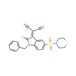 N#CC(C#N)=C1C(=O)N(Cc2ccccc2)c2ccc(S(=O)(=O)N3CCSCC3)cc21 ZINC000040423296