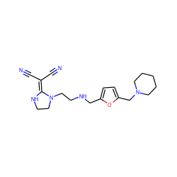 N#CC(C#N)=C1NCCN1CCNCc1ccc(CN2CCCCC2)o1 ZINC000002010406