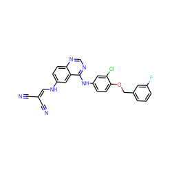 N#CC(C#N)=CNc1ccc2ncnc(Nc3ccc(OCc4cccc(F)c4)c(Cl)c3)c2c1 ZINC000473152906