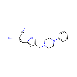 N#CC(C#N)=Cc1cc(CN2CCN(c3ccccc3)CC2)c[nH]1 ZINC000084462640