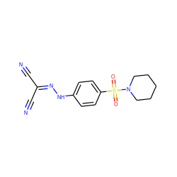 N#CC(C#N)=NNc1ccc(S(=O)(=O)N2CCCCC2)cc1 ZINC000000522807