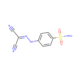 N#CC(C#N)=NNc1ccc(S(N)(=O)=O)cc1 ZINC000000378210