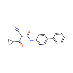 N#CC(C(=O)Nc1ccc(-c2ccccc2)cc1)C(=O)C1CC1 ZINC000100036435