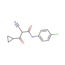 N#CC(C(=O)Nc1ccc(Cl)cc1)C(=O)C1CC1 ZINC000100785148