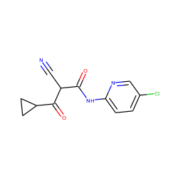 N#CC(C(=O)Nc1ccc(Cl)cn1)C(=O)C1CC1 ZINC000100047355