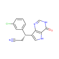 N#CC[C@H](c1cccc(Cl)c1)c1c[nH]c2c(=O)[nH]cnc12 ZINC000100738915