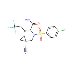 N#CC1(CN([C@H](CCC(F)(F)F)C(N)=O)S(=O)(=O)c2ccc(Cl)cc2)CC1 ZINC000084689200