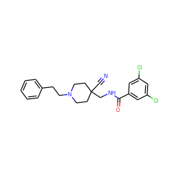 N#CC1(CNC(=O)c2cc(Cl)cc(Cl)c2)CCN(CCc2ccccc2)CC1 ZINC000072123316