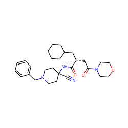 N#CC1(NC(=O)[C@@H](CC(=O)N2CCOCC2)CC2CCCCC2)CCN(Cc2ccccc2)CC1 ZINC000028817676