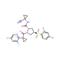 N#CC1(NC(=O)[C@@H]2C[C@@H](S(=O)(=O)c3ccc(Br)cc3Cl)CN2C(=O)C2(c3ncc(Cl)cc3F)CC2)CC1 ZINC000211107328