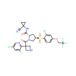 N#CC1(NC(=O)[C@@H]2C[C@@H](S(=O)(=O)c3ccc(OCC(F)(F)F)cc3Cl)CN2C(=O)C2(c3ncc(Cl)cc3F)CNC2)CC1 ZINC000169705924