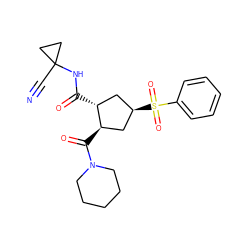 N#CC1(NC(=O)[C@@H]2C[C@@H](S(=O)(=O)c3ccccc3)C[C@H]2C(=O)N2CCCCC2)CC1 ZINC000103240541