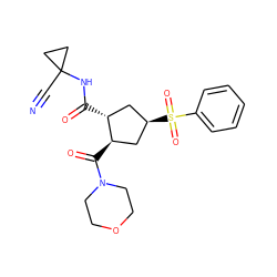 N#CC1(NC(=O)[C@@H]2C[C@@H](S(=O)(=O)c3ccccc3)C[C@H]2C(=O)N2CCOCC2)CC1 ZINC000103242396