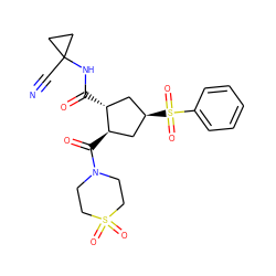 N#CC1(NC(=O)[C@@H]2C[C@@H](S(=O)(=O)c3ccccc3)C[C@H]2C(=O)N2CCS(=O)(=O)CC2)CC1 ZINC000103242347