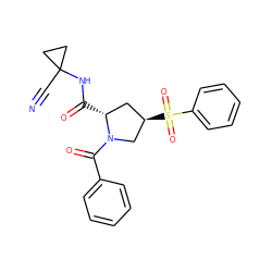 N#CC1(NC(=O)[C@@H]2C[C@@H](S(=O)(=O)c3ccccc3)CN2C(=O)c2ccccc2)CC1 ZINC000103242362