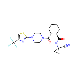 N#CC1(NC(=O)[C@@H]2CCCC[C@H]2C(=O)N2CCN(c3nc(C(F)(F)F)cs3)CC2)CC1 ZINC000084690194