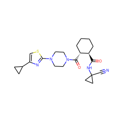 N#CC1(NC(=O)[C@@H]2CCCC[C@H]2C(=O)N2CCN(c3nc(C4CC4)cs3)CC2)CC1 ZINC000084689853