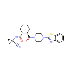 N#CC1(NC(=O)[C@@H]2CCCC[C@H]2C(=O)N2CCN(c3nc4ccccc4s3)CC2)CC1 ZINC000084713820