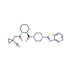 N#CC1(NC(=O)[C@@H]2CCCC[C@H]2C(=O)N2CCN(c3nc4cnccc4s3)CC2)CC1 ZINC000084712882