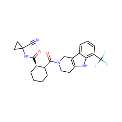 N#CC1(NC(=O)[C@@H]2CCCC[C@H]2C(=O)N2CCc3[nH]c4c(C(F)(F)F)cccc4c3C2)CC1 ZINC000095552034