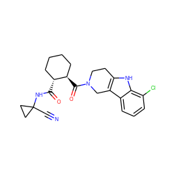 N#CC1(NC(=O)[C@@H]2CCCC[C@H]2C(=O)N2CCc3[nH]c4c(Cl)cccc4c3C2)CC1 ZINC000095557513