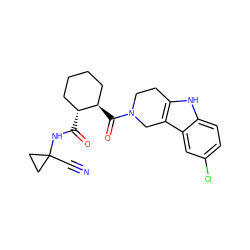 N#CC1(NC(=O)[C@@H]2CCCC[C@H]2C(=O)N2CCc3[nH]c4ccc(Cl)cc4c3C2)CC1 ZINC000095552492