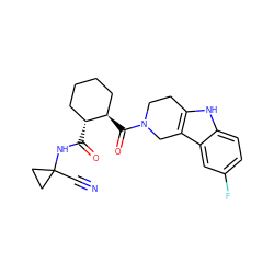 N#CC1(NC(=O)[C@@H]2CCCC[C@H]2C(=O)N2CCc3[nH]c4ccc(F)cc4c3C2)CC1 ZINC000095556465