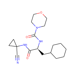 N#CC1(NC(=O)[C@H](CC2CCCCC2)NC(=O)N2CCOCC2)CC1 ZINC000095557870