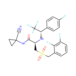 N#CC1(NC(=O)[C@H](CS(=O)(=O)Cc2cccc(F)c2F)N[C@@H](c2ccc(F)cc2)C(F)(F)F)CC1 ZINC000014971159