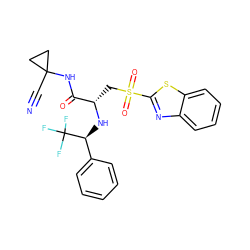 N#CC1(NC(=O)[C@H](CS(=O)(=O)c2nc3ccccc3s2)N[C@@H](c2ccccc2)C(F)(F)F)CC1 ZINC000014971189