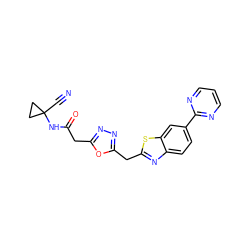 N#CC1(NC(=O)Cc2nnc(Cc3nc4ccc(-c5ncccn5)cc4s3)o2)CC1 ZINC000169702911