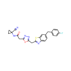 N#CC1(NC(=O)Cc2nnc(Cc3nc4ccc(Cc5ccc(F)cc5)cc4s3)o2)CC1 ZINC000169702909