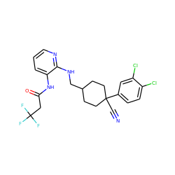 N#CC1(c2ccc(Cl)c(Cl)c2)CCC(CNc2ncccc2NC(=O)CC(F)(F)F)CC1 ZINC000028819001