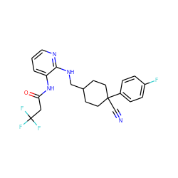 N#CC1(c2ccc(F)cc2)CCC(CNc2ncccc2NC(=O)CC(F)(F)F)CC1 ZINC000028818992