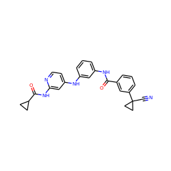 N#CC1(c2cccc(C(=O)Nc3cccc(Nc4ccnc(NC(=O)C5CC5)c4)c3)c2)CC1 ZINC000653848999