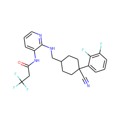 N#CC1(c2cccc(F)c2F)CCC(CNc2ncccc2NC(=O)CC(F)(F)F)CC1 ZINC000028818999