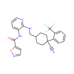 N#CC1(c2ccccc2C(F)(F)F)CCC(CNc2ncccc2NC(=O)c2ccno2)CC1 ZINC000013982398