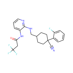 N#CC1(c2ccccc2F)CCC(CNc2ncccc2NC(=O)CC(F)(F)F)CC1 ZINC000028818988