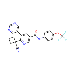 N#CC1(c2ncc(C(=O)Nc3ccc(OC(F)(F)F)cc3)cc2-c2cncnc2)CCC1 ZINC000205958226