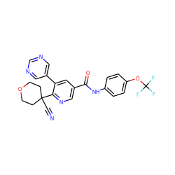 N#CC1(c2ncc(C(=O)Nc3ccc(OC(F)(F)F)cc3)cc2-c2cncnc2)CCOCC1 ZINC000205958198