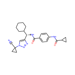 N#CC1(n2cc([C@@H](NC(=O)c3ccc(NC(=O)C4CC4)cc3)C3CCCCC3)nn2)CC1 ZINC000095561317