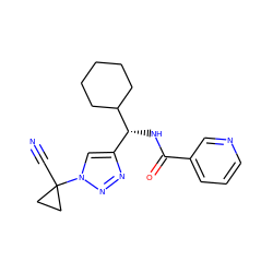 N#CC1(n2cc([C@@H](NC(=O)c3cccnc3)C3CCCCC3)nn2)CC1 ZINC000095559590