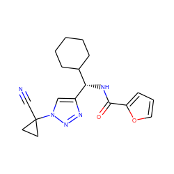 N#CC1(n2cc([C@@H](NC(=O)c3ccco3)C3CCCCC3)nn2)CC1 ZINC000095559105