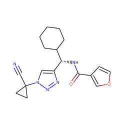 N#CC1(n2cc([C@@H](NC(=O)c3ccoc3)C3CCCCC3)nn2)CC1 ZINC000095559090