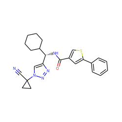 N#CC1(n2cc([C@@H](NC(=O)c3csc(-c4ccccc4)c3)C3CCCCC3)nn2)CC1 ZINC000095561883